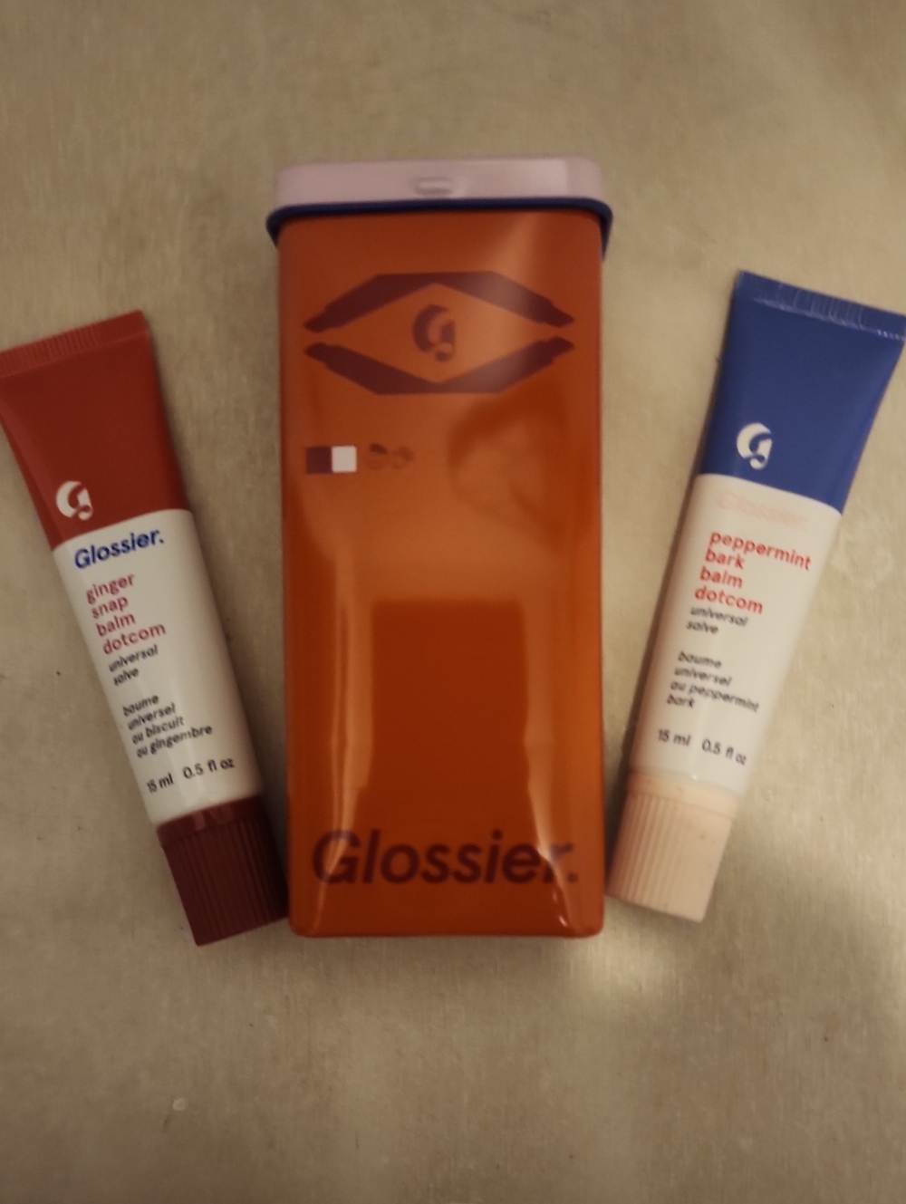 Glossier Lip Balm & Gloss Limited Ed. Holiday Set Ginger Snap & Peppermint Bark